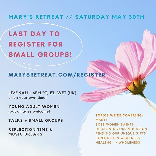 WE ARE 3 DAYS AWAY !! If you are not officially signed up, whatcha waiting for?! But seriously, you must be registered on marysretreat.com/registration to receive all the talks and retreat materials! :) NOTE ON SMALL GROUPS: 
We have 270 👏🏼 women ?