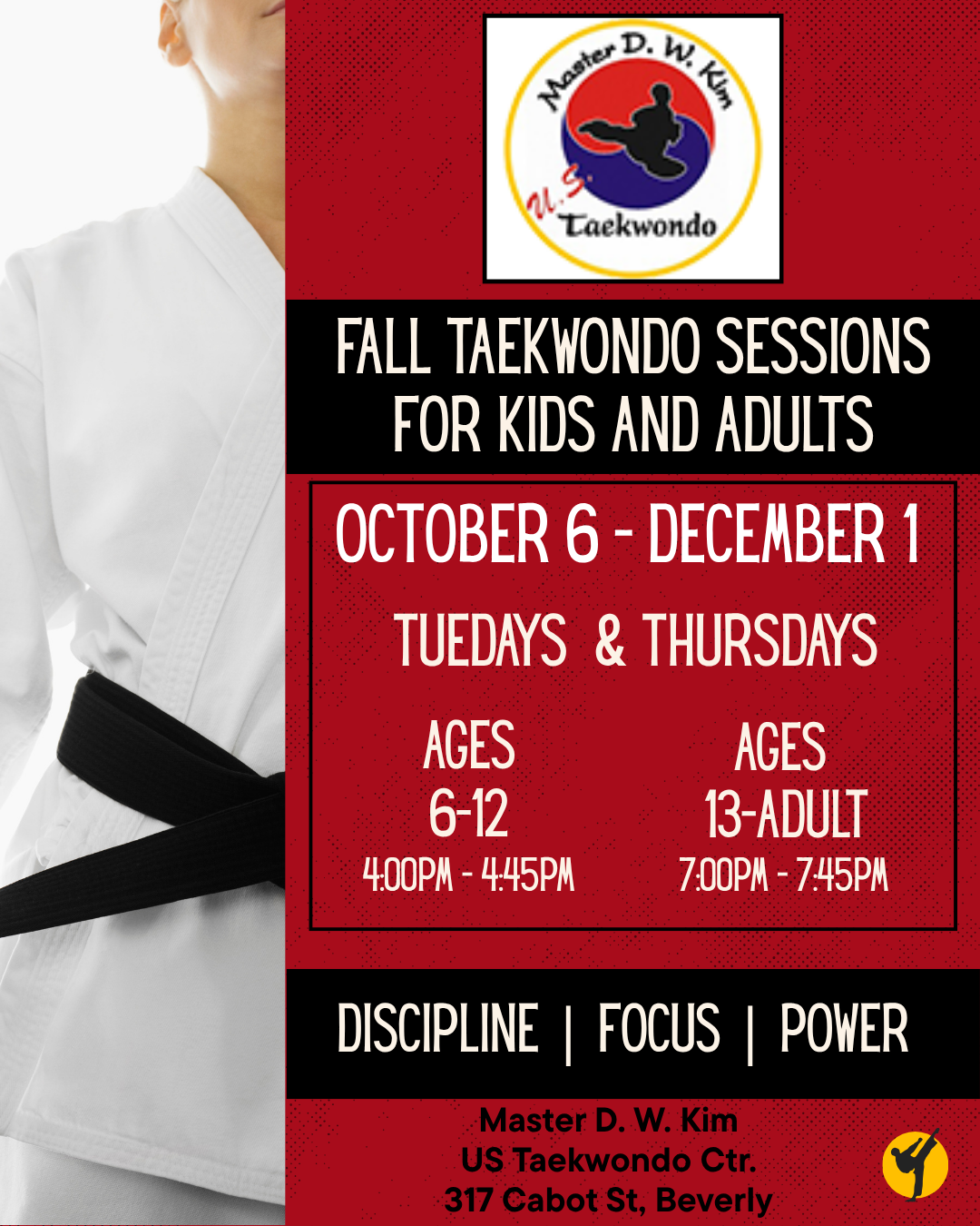 Fall Taekwondo Sessions: Kids & Adults 8-week programs
