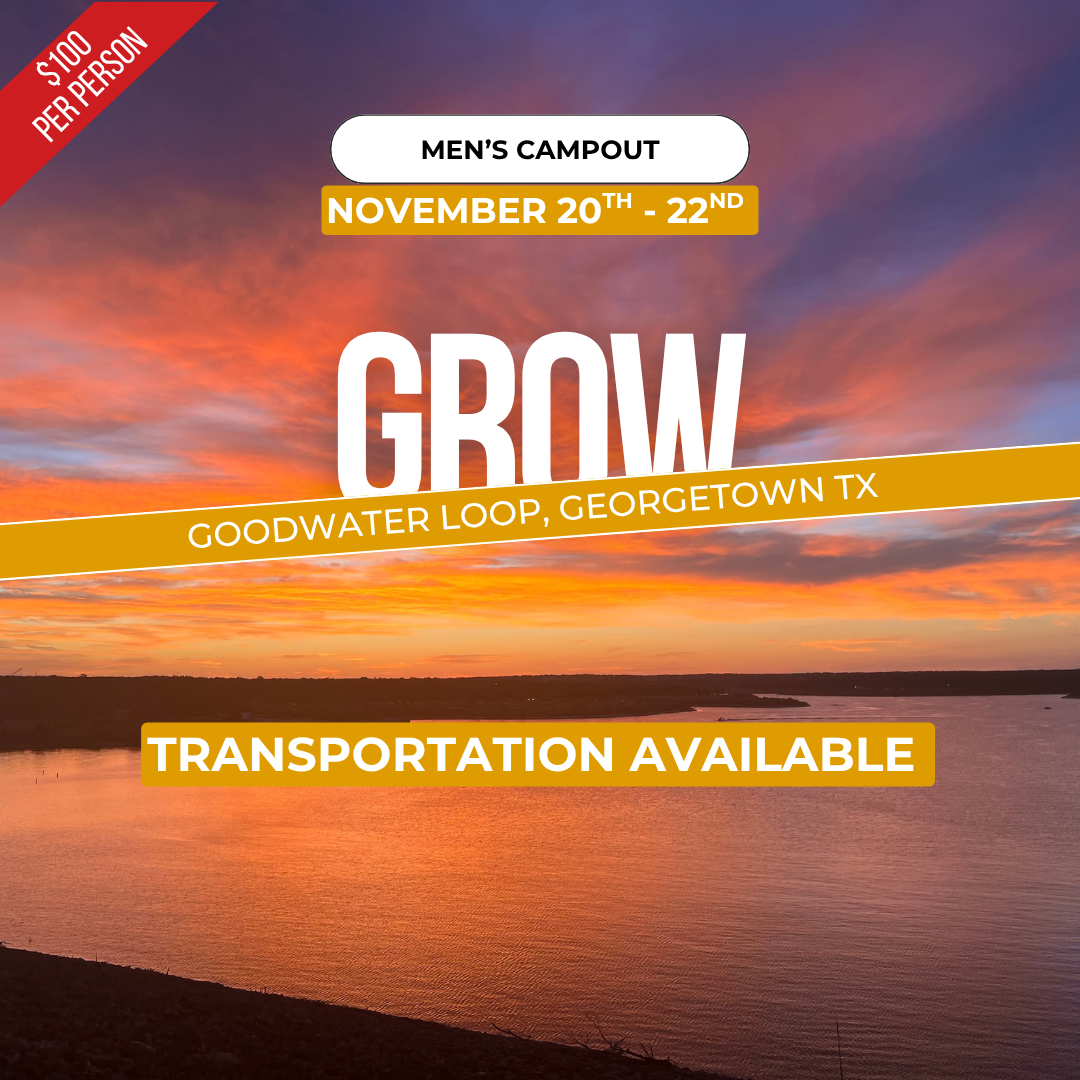 Goodwater Loop men's backpacking trip, November 20–22, with a sunset over Lake Georgetown, Texas.