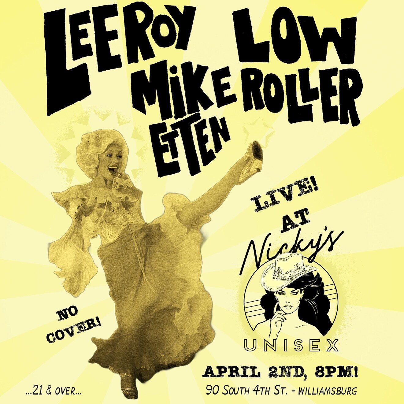 This just in! A night of countryfied camaraderie with  some cool cowpokes @leeroymusic.nyc &amp; @mike_etten on April 2nd&hellip; 8pm &amp; $free.99!