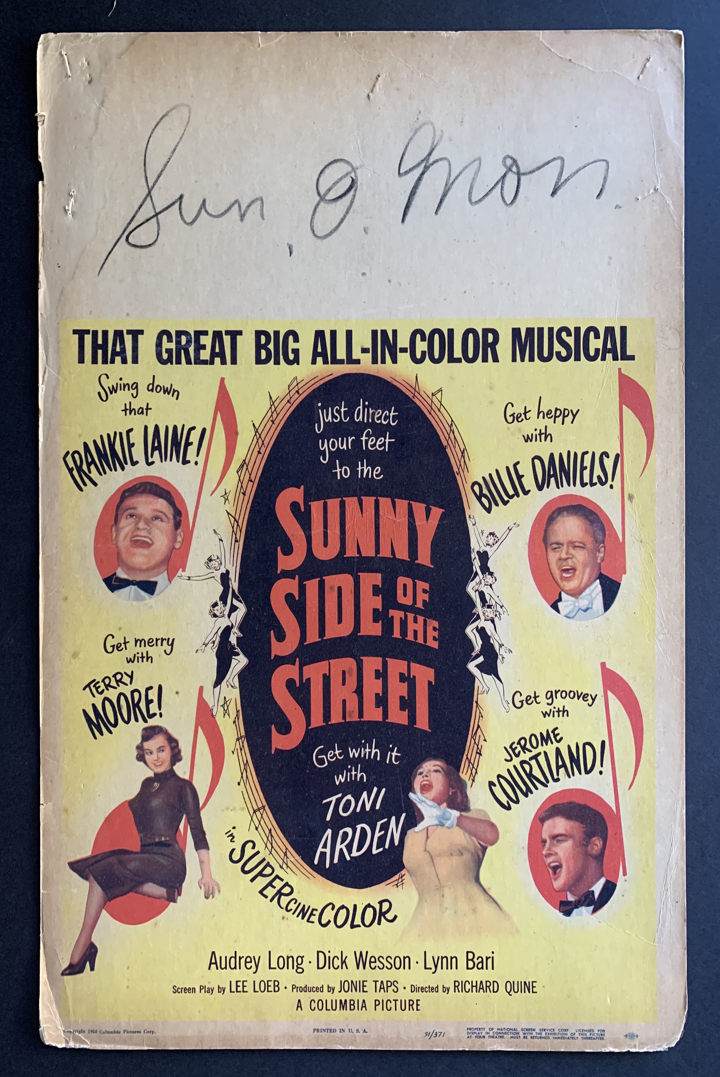 SUNNY SIDE OF THE STREET (1951) ORIGINAL VINTAGE UNFOLDED MOVIE WINDOW CARD - RARE!