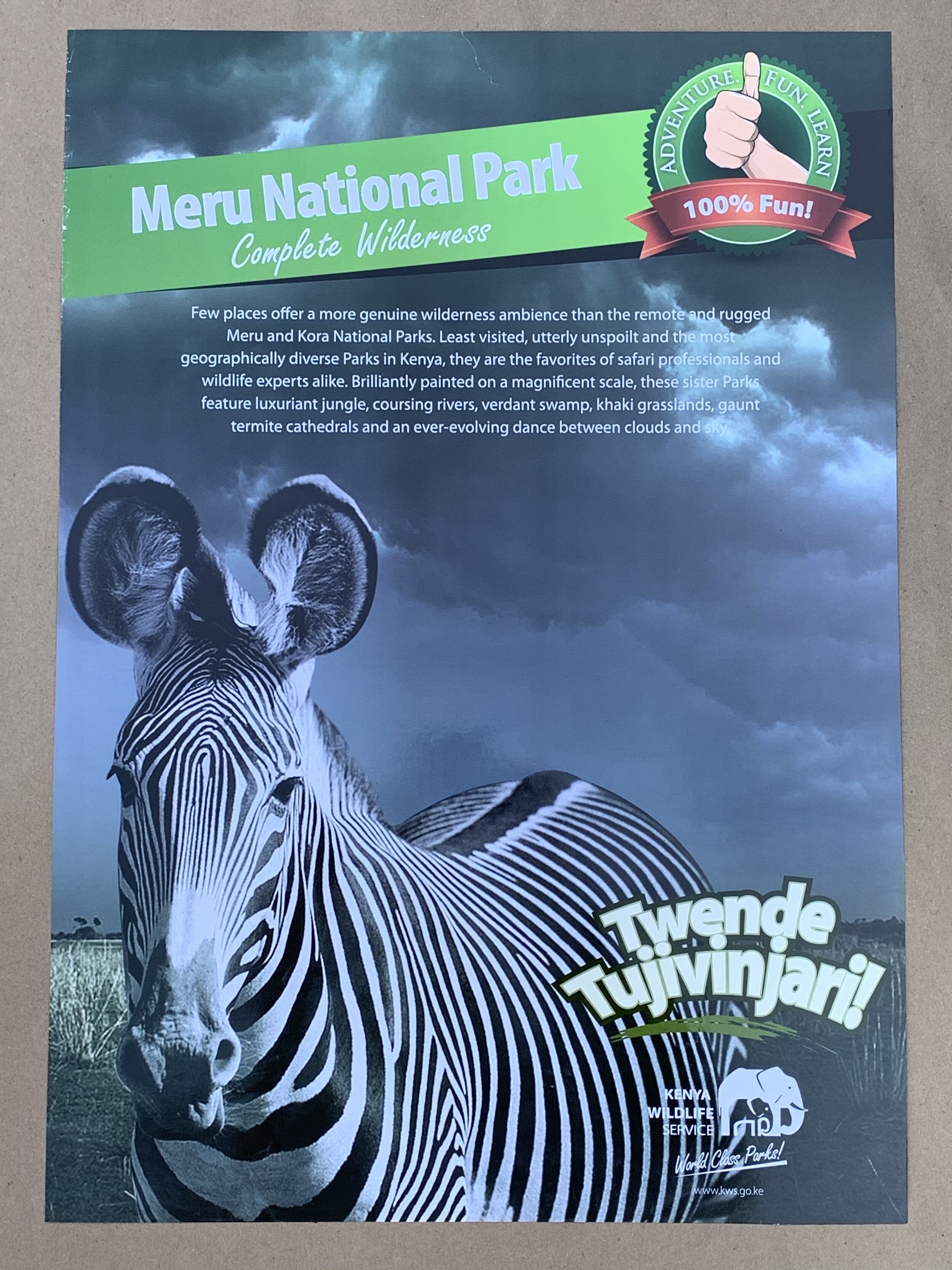 KENYAN WILDLIFE SERVICE (1990's) Meru National Park Special Poster FEROCIOUS POSTERS