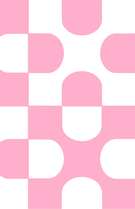 Abstract geometric pattern with pink and black shapes including half-circles and rectangles.