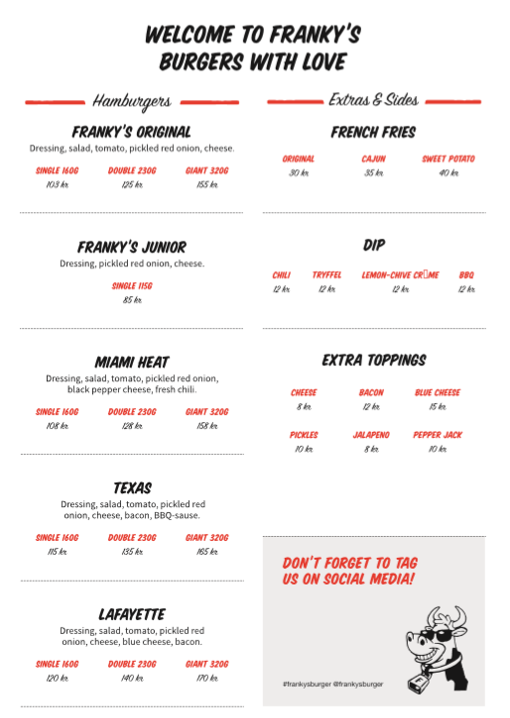 Menu Frankys Burger