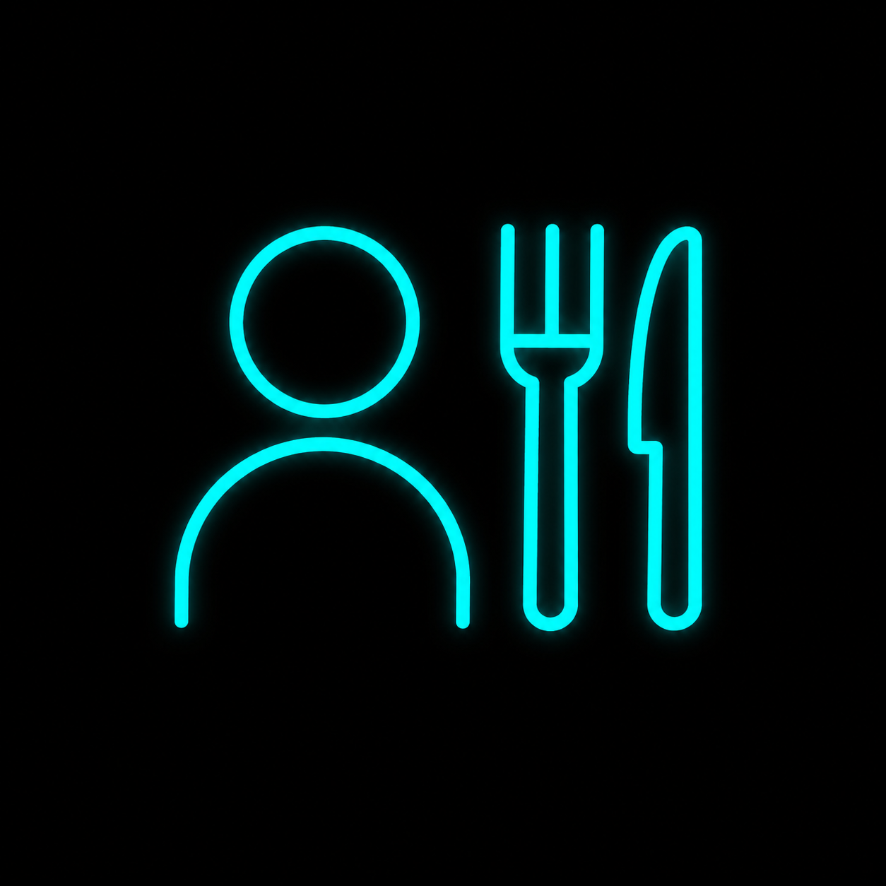 Neon light of a person with a fork and knife.