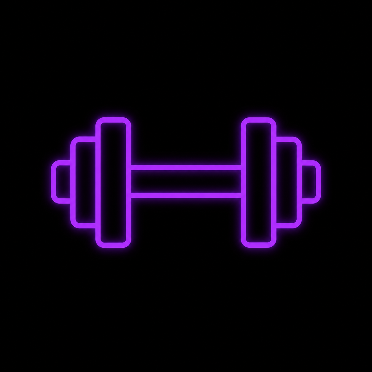 Neon purple outline of a dumbbell on a black background