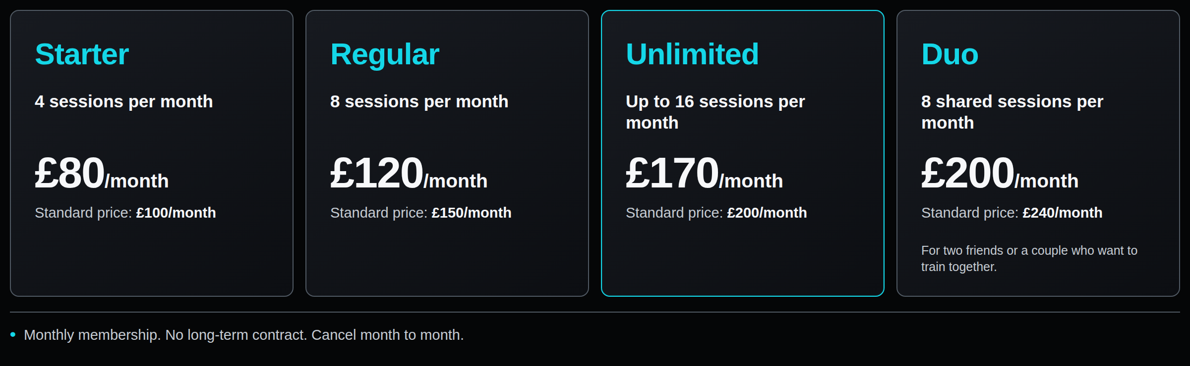 Private Gym launch membership prices at Oryan Fitness in Islington, including Starter, Regular, Unlimited and Duo options.