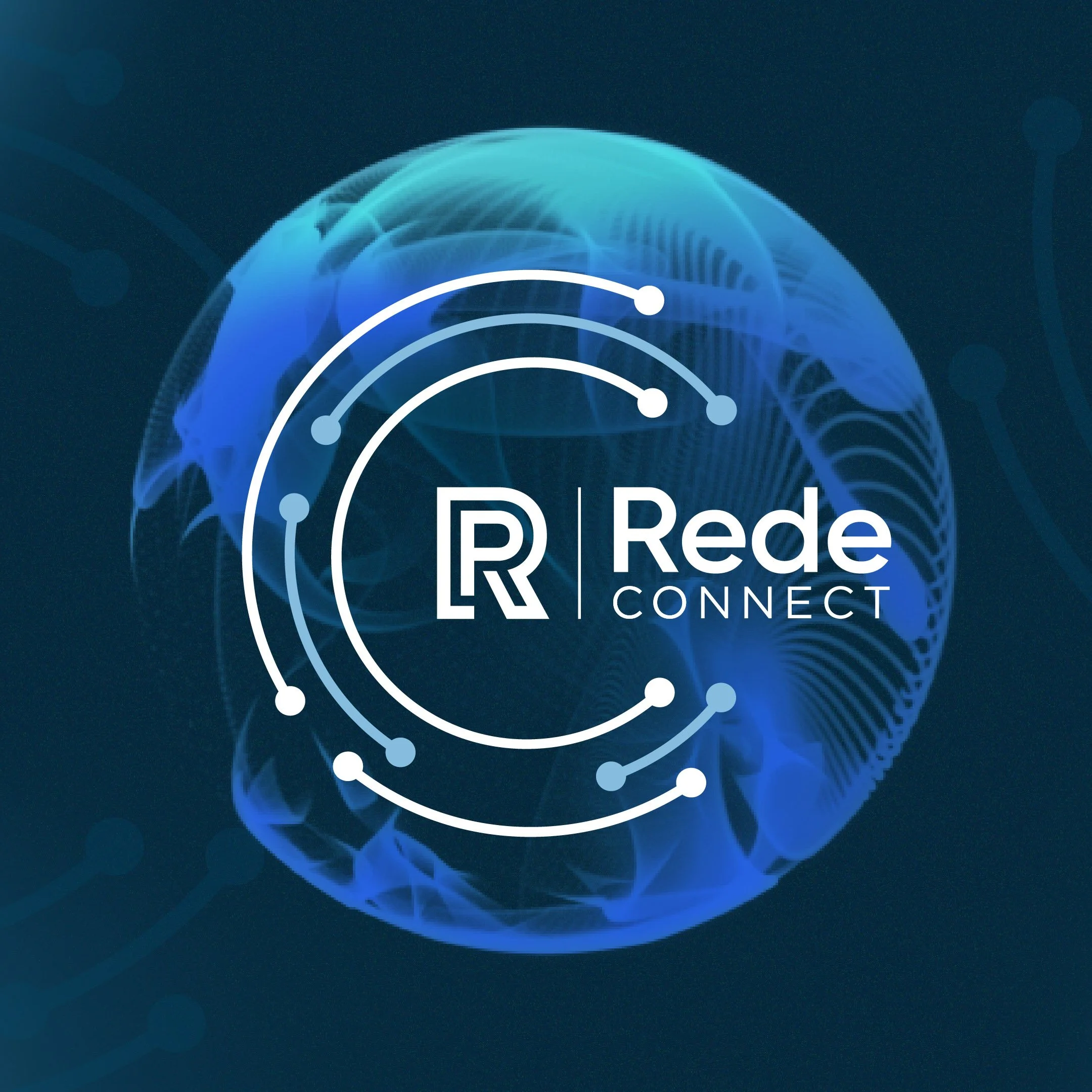 Blue digital graphic with interconnected circles and lines, featuring the white text 'RedeConnect'