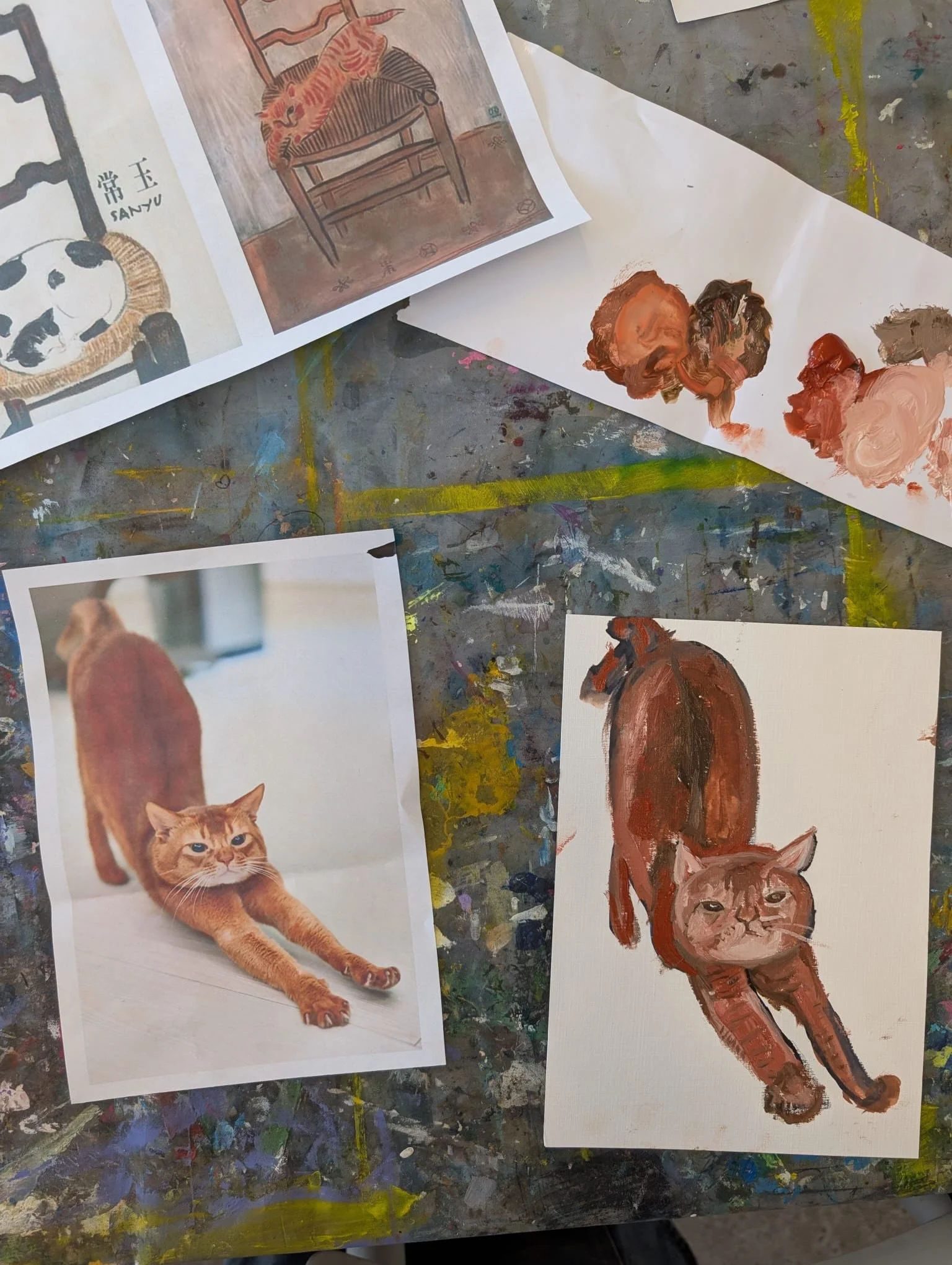 This week our History of Art in Oils group continued exploring the beautiful style and techniques of Sanyu - this time turning attention to cats under the guidance of @amandaturnerart 

We began with ink and wonderfully soft brushes, slowing everythi