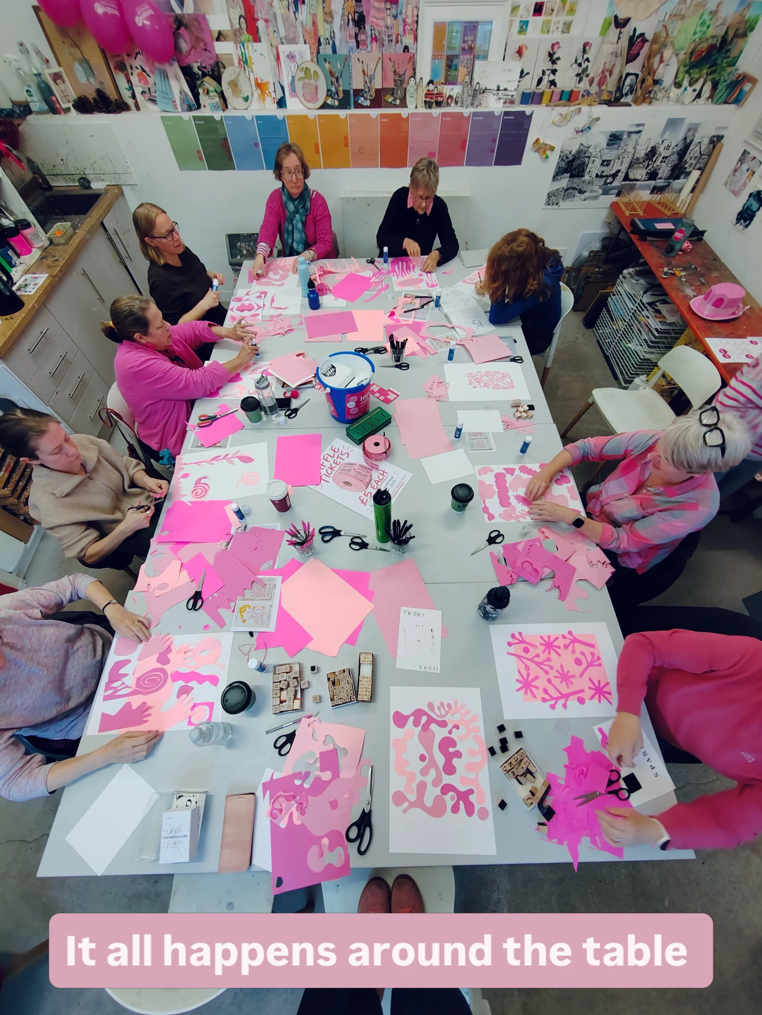 It all happens around the table. 

The creativity. The conversations. The connections.

Our Creative Journaling group, led by Esther of @creatorship.co.uk took inspiration from Matisse and his beautiful paper cut-outs for their Pinkspiration project.