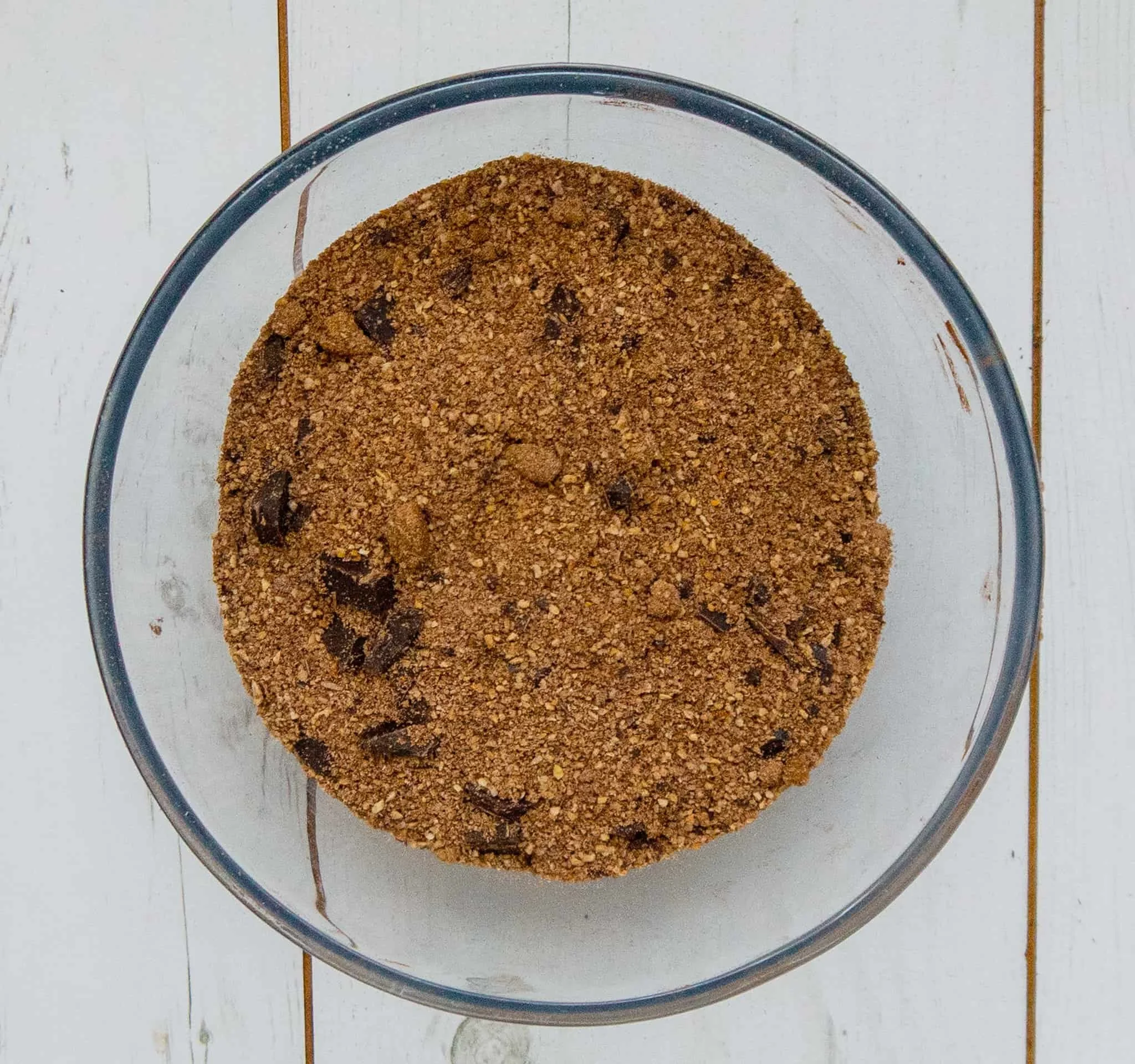 dry ingredients for double choclate in a bowl mixed together 