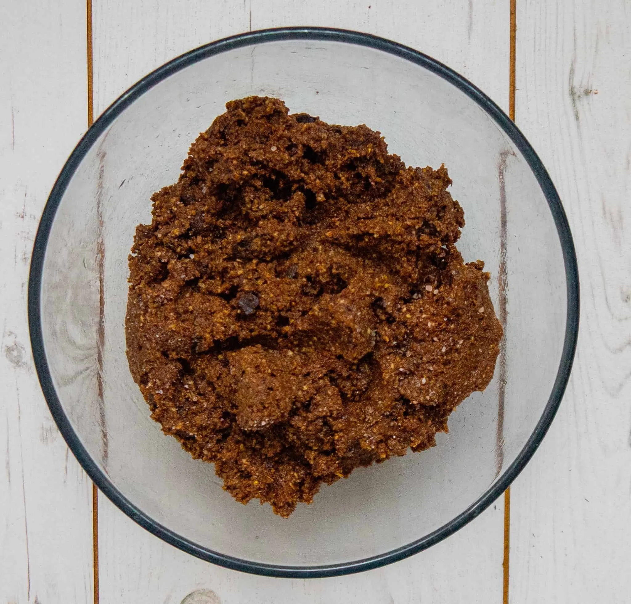 double chocolate chip cookie dough in a bowl