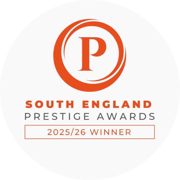 South England Prestige Awards 2025/26 Winner badge with orange and gray logo and text