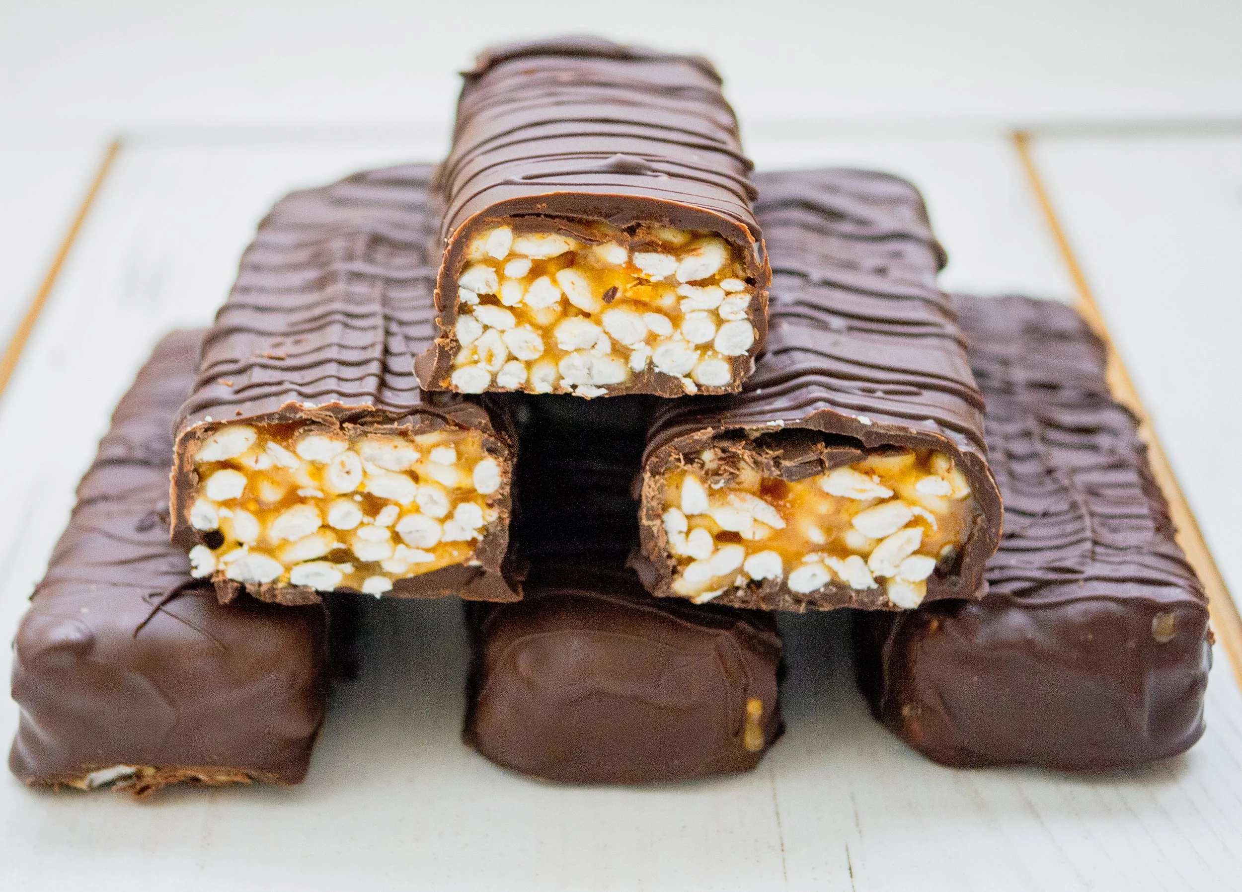 Pile of Vegan Rice Crispy Bars close up