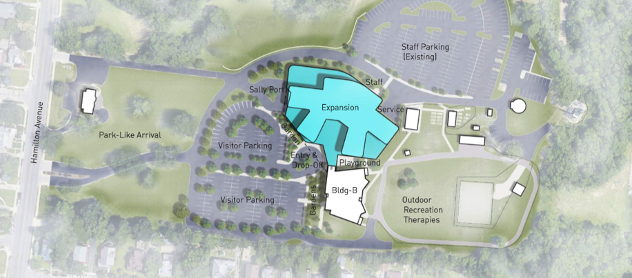  Concept for placement of a new facility on the existing College Hill Campus. 