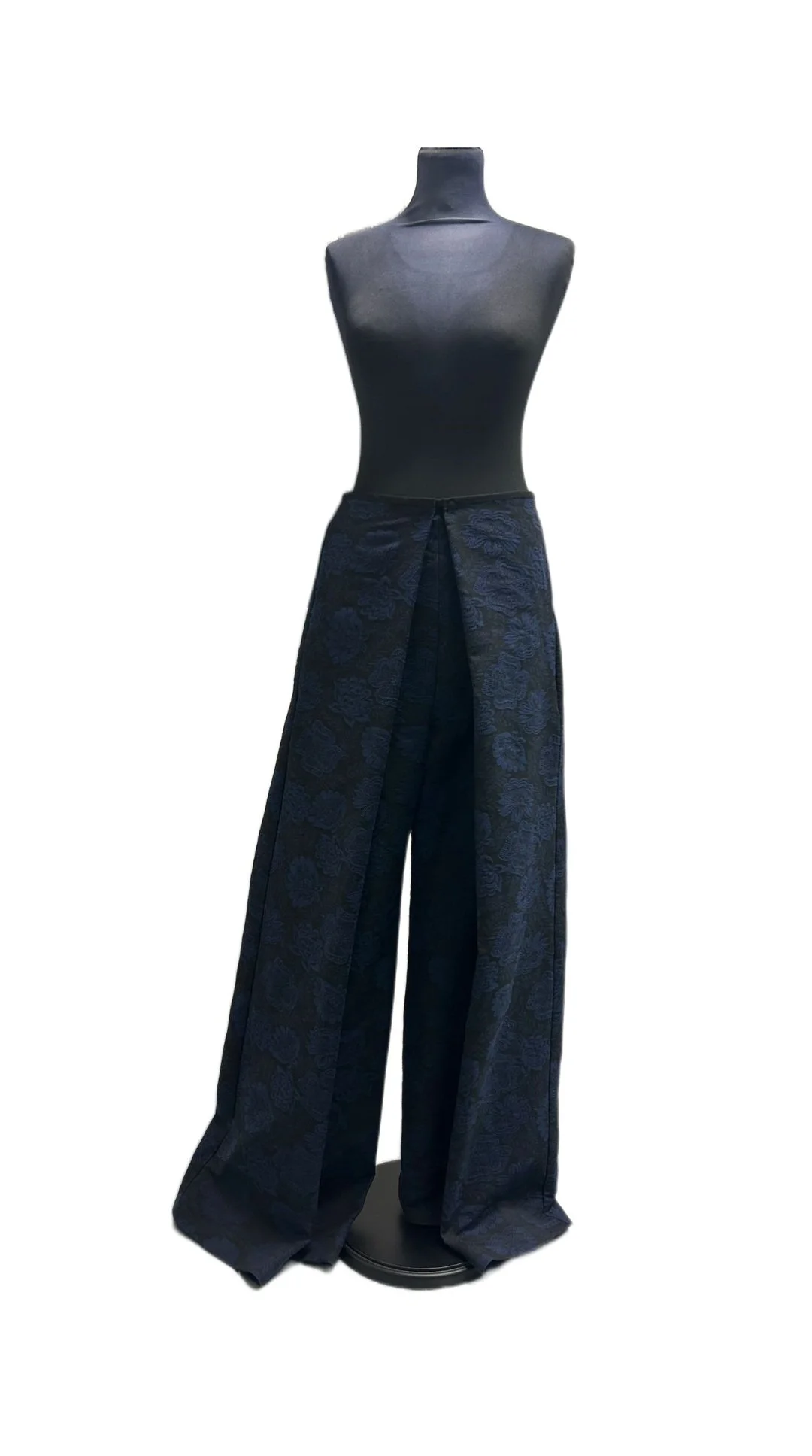 Navy Brocade Wide Leg Trousers