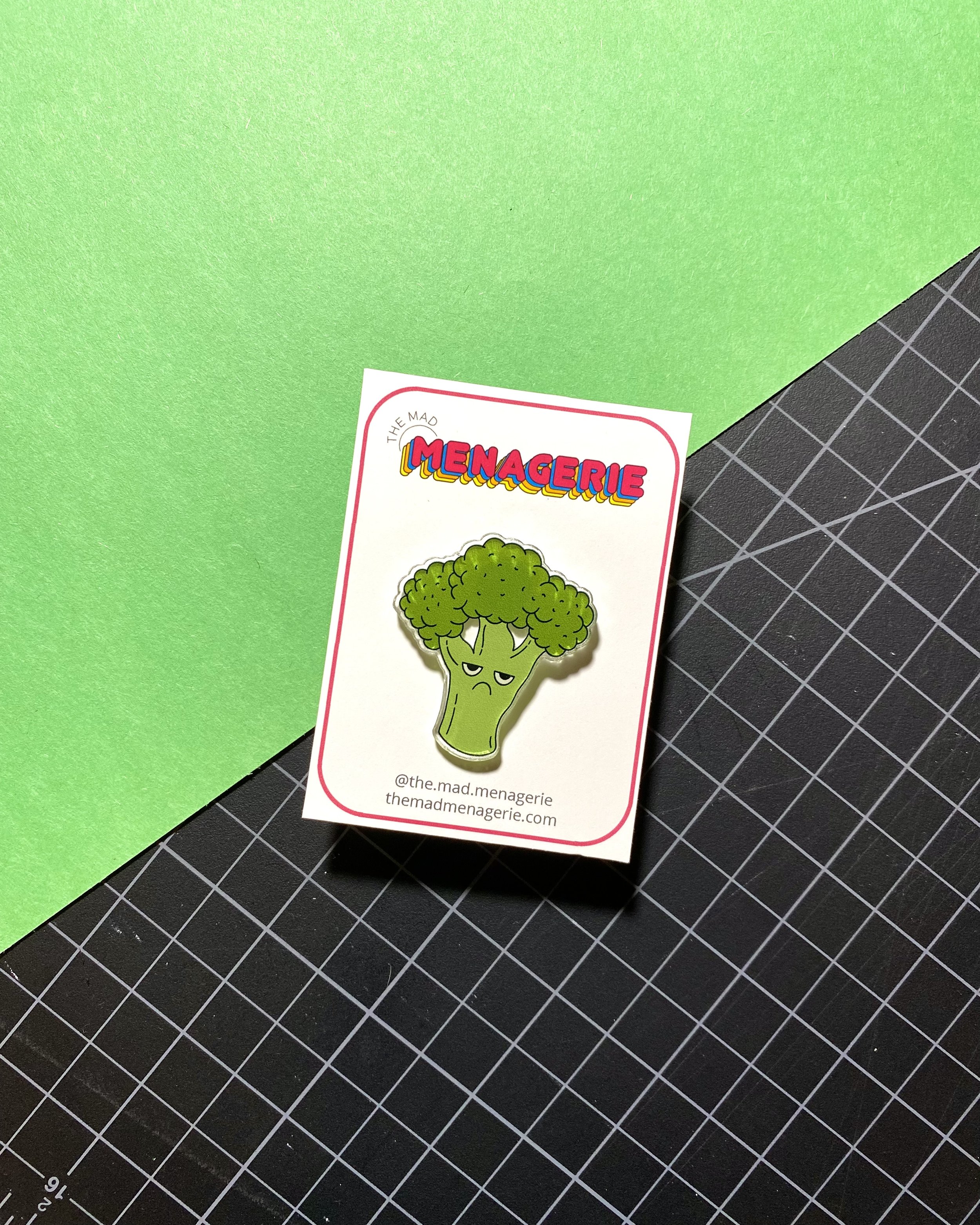Grumpy Broccoli Acrylic Pin
