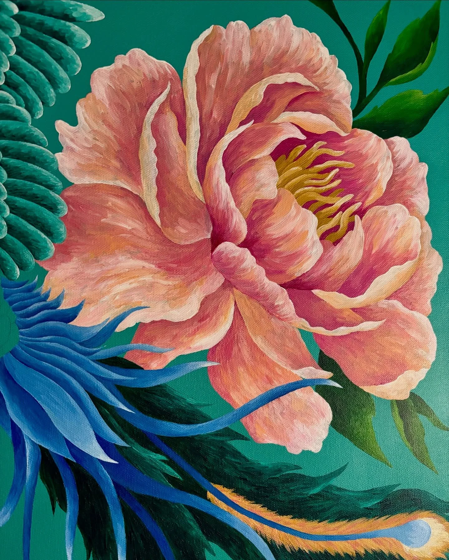 Chinese Phoenix for @tianteahouse 
30x40
Acrylic on Canvas

✨Soft Opening✨
Dec 22-23 &amp; Dec 26-30
9:30am-3:00pm

Official opening January 6th! 🍵