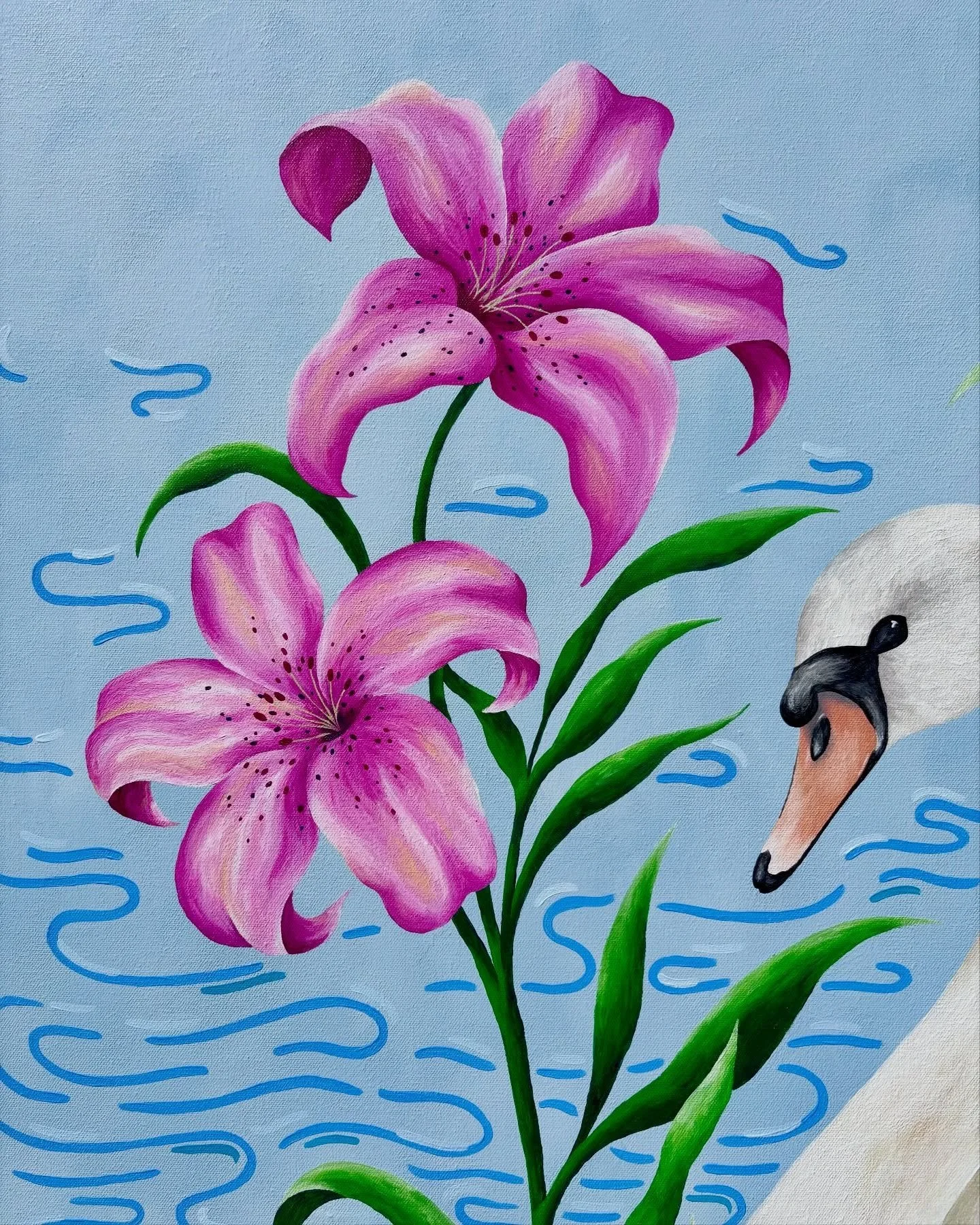 A new piece for the new house 🏠✨ Inspired by birds. Fueled by Dr Pepper. 

Swan and Lilies
36x36
Acrylic on Canvas