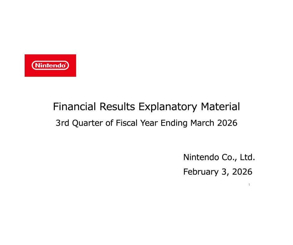 Nintendo FY/2026 Q3 Financial Results