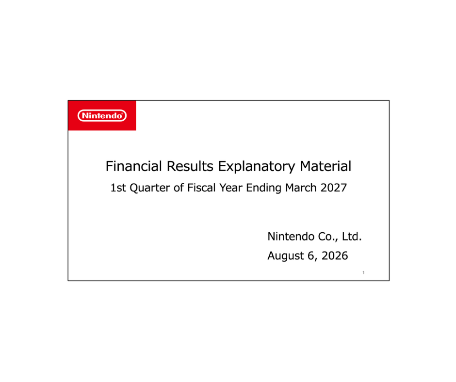Nintendo FY 2027 Q1 Earnings Release