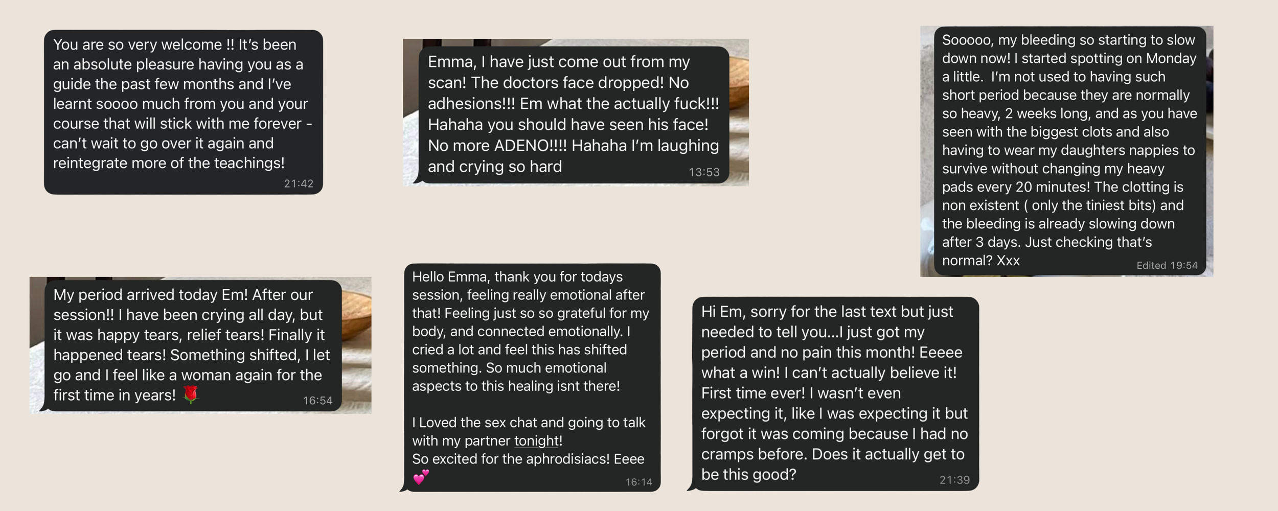 Client messages, testimonials, reviews