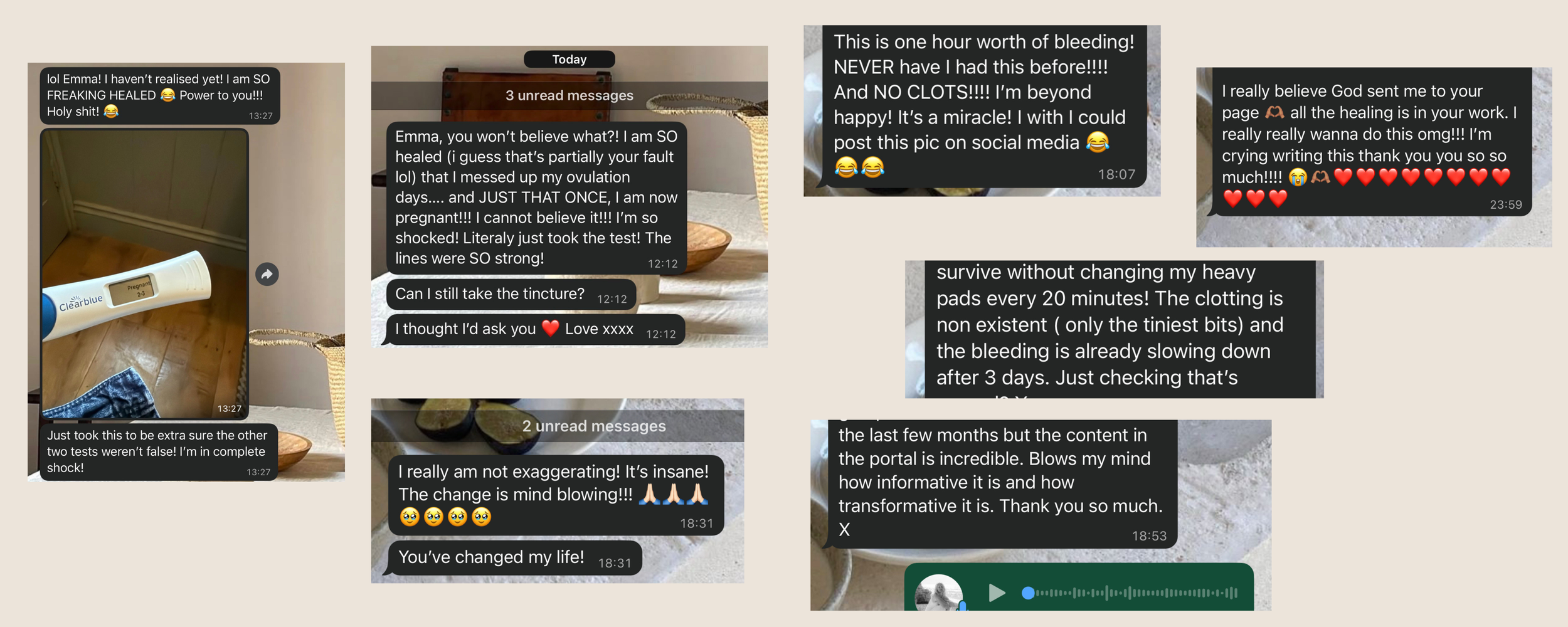 Client messages, testimonials, reviews