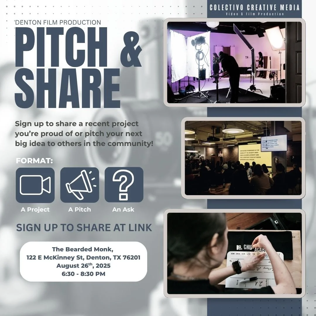 Our next Denton Film Production meetup is in the works and we're going in a different direction. In addition to networking and meeting others, we want to hear about your project and how others can help. You'll get 3 minutes and a screen to present to