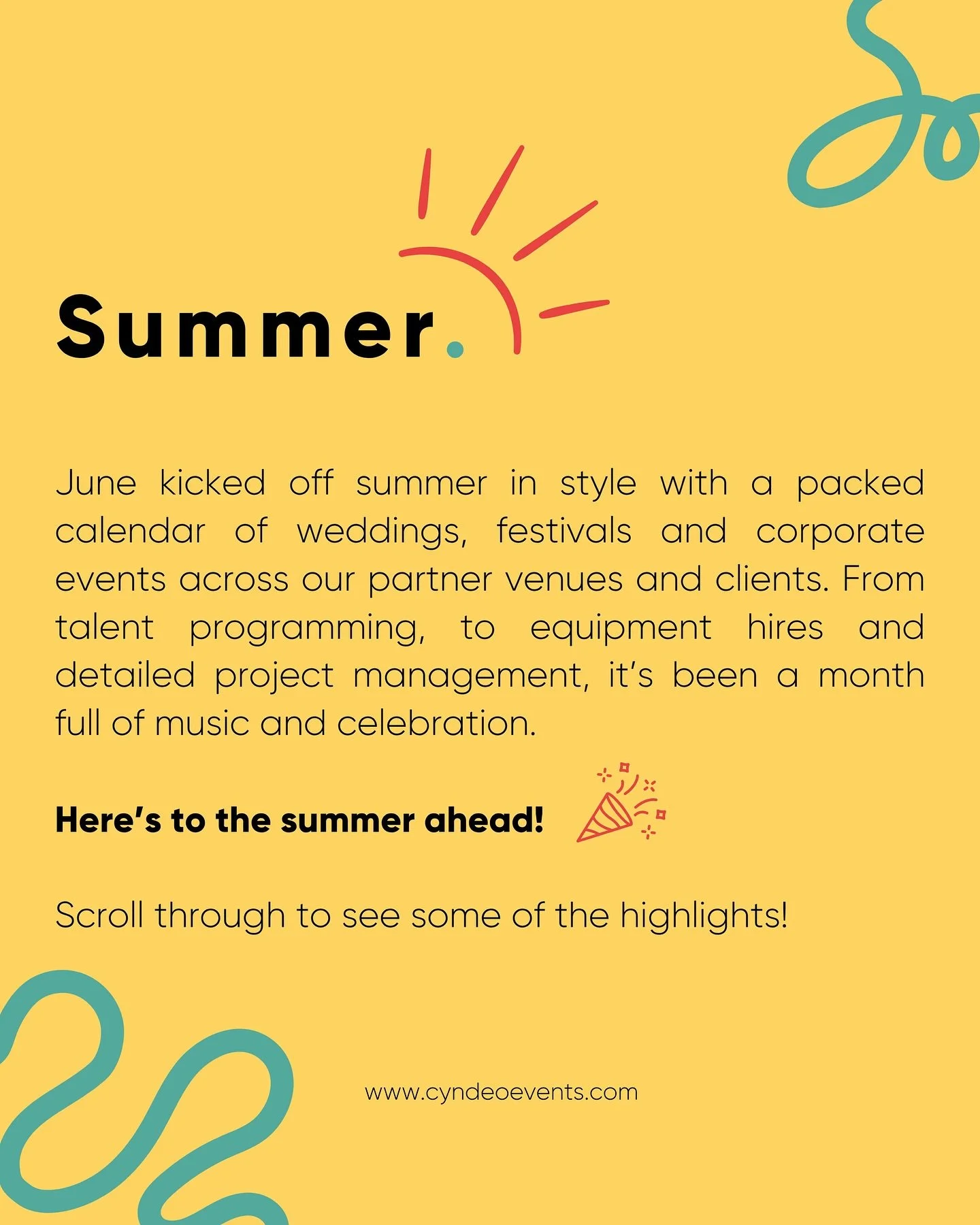Summer&rsquo;s in full swing here at Cyndeo HQ! 💛 

A huge thank you to all our clients and partners for making this season so special - from wedding entertainment to buzzing outdoor festivals and everything in between. We are proud to stand behind 