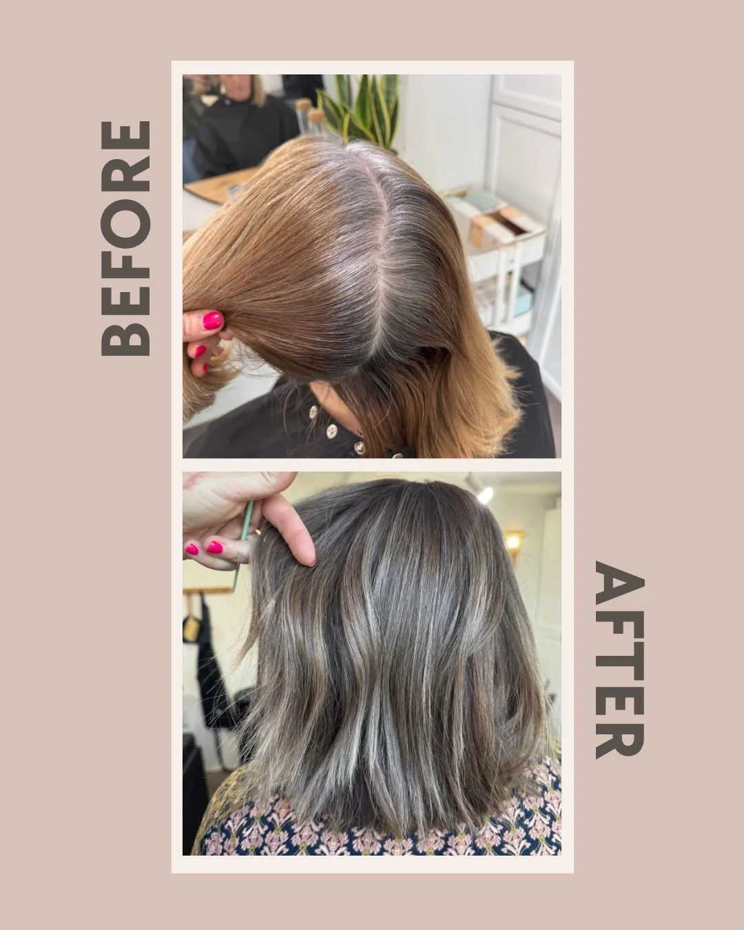 This is what embracing your greys can look like. 🤍

The before shows those more noticeable grey roots coming through against previously coloured hair.

Just a few grey blending sessions later, the contrast is softer, the colour feels more seamless a