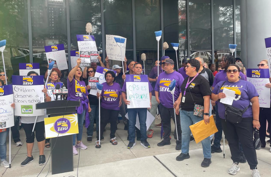 First Day of School, Fewer Custodians – Workers Rallied Outside Flagship High School Against Devastating Chicago Public School Cuts