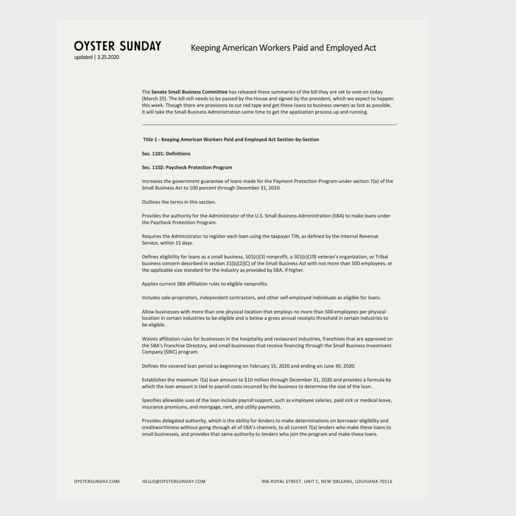 Section-by-section summary of the proposed Keeping American Workers Paid and Employed Act (3/25)