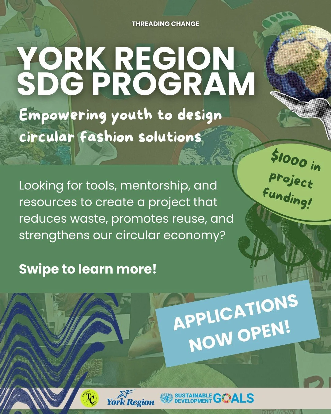 Applications are NOW OPEN for the York Region SDG Program! ✨🌍

Are you 16&ndash;30, living in York Region, and passionate about sustainability + circular fashion? This is your chance to design your own project, get mentorship, and receive $1,000 in 