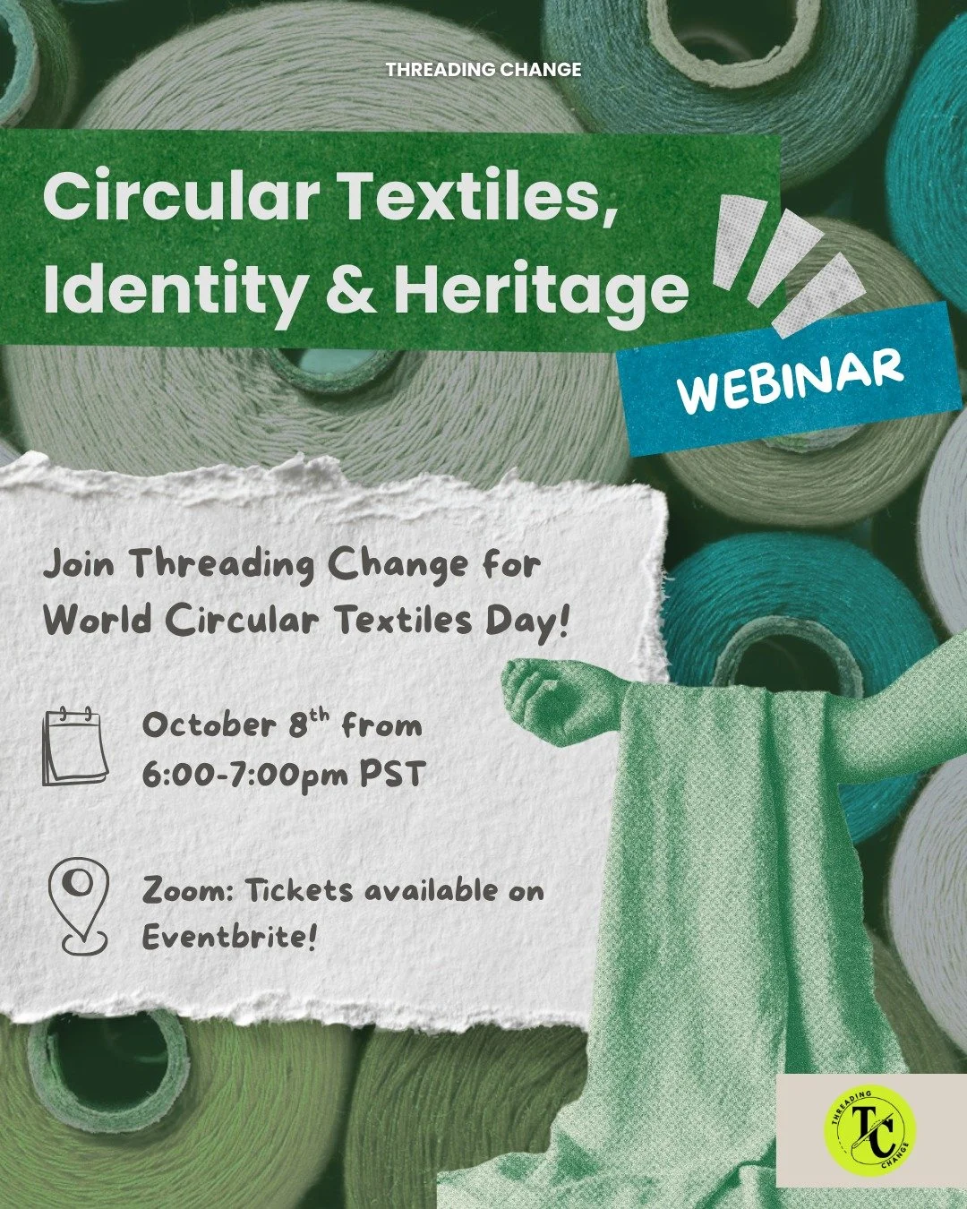 🌍♻️ Celebrate World Circular Textiles Day with us!
Join Threading Change on October 8 (6&ndash;7 pm PST, online) for an interactive webinar weaving together sustainability, community, and culture.

✨ Highlights include:
🔹 Circular Textiles 101
🔹 S