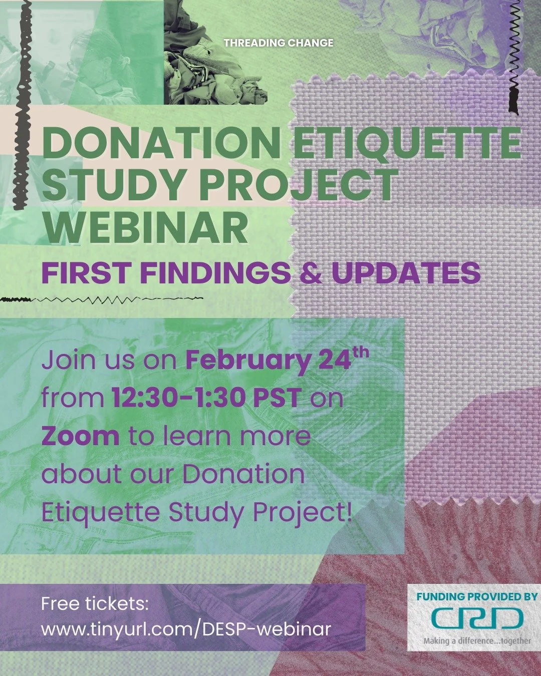 Our first findings are in! ♻️
Join us for our Donation Etiquette Study Project webinar as we share early insights, what we&rsquo;re learning about clothing donations, and what our next steps are!

🗓 Feb 24 | 12:30&ndash;1:30 PST
📍 Zoom | Free to at