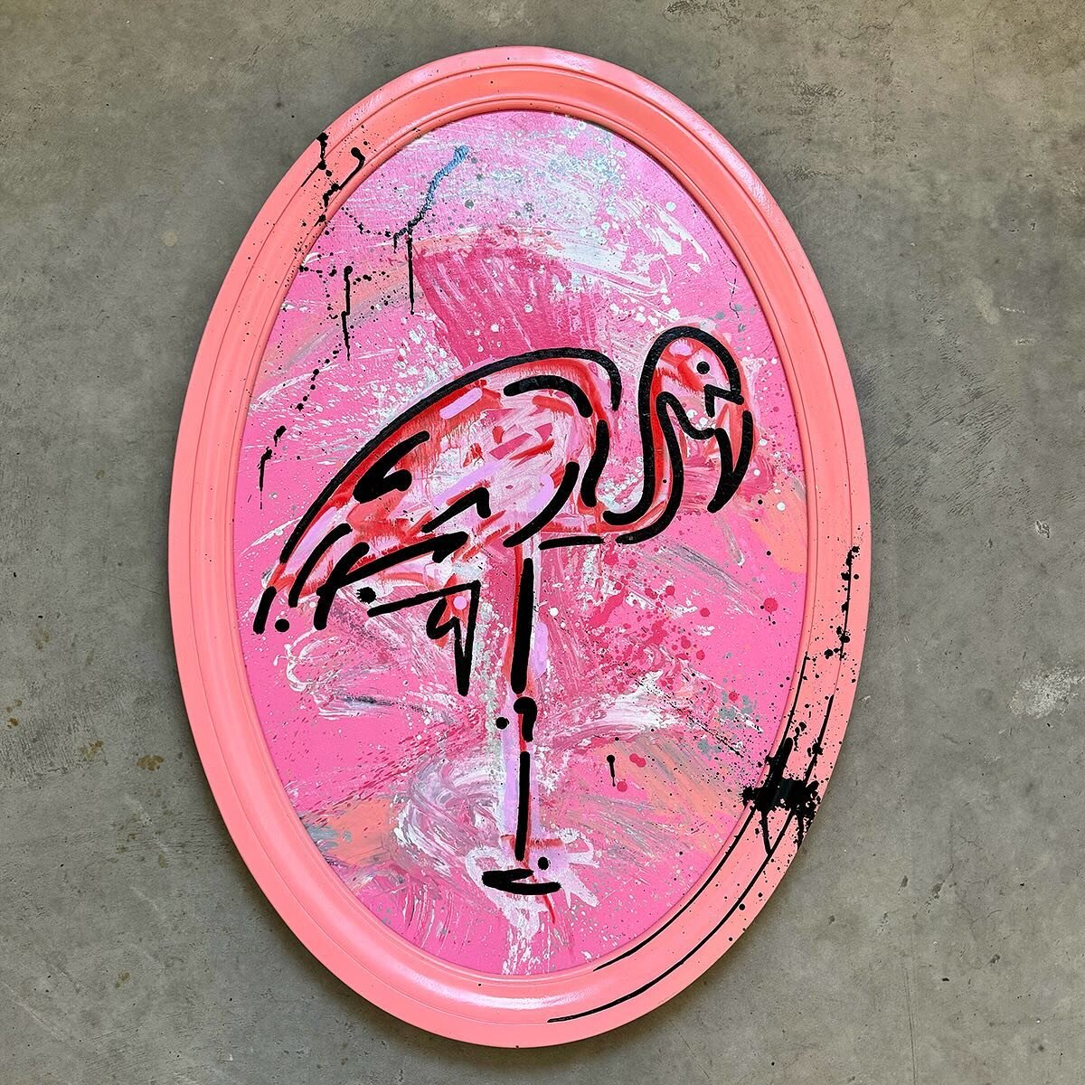 No feathers were ruffled during the creation of this vibrant pink flamingo painting. A tropical room setting should do nicely for &ldquo;Mingo Paint Spill&rdquo; 🦩

Acrylic on wood panel. Frame measures 36in x 25in 🥂