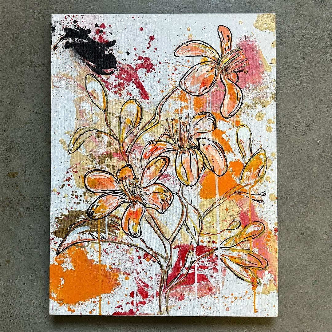 These Orange Blossoms on canvas measure 24in x 18in and they are available exclusively at @orangeblossomtradingcompany 🍊🧡🥂