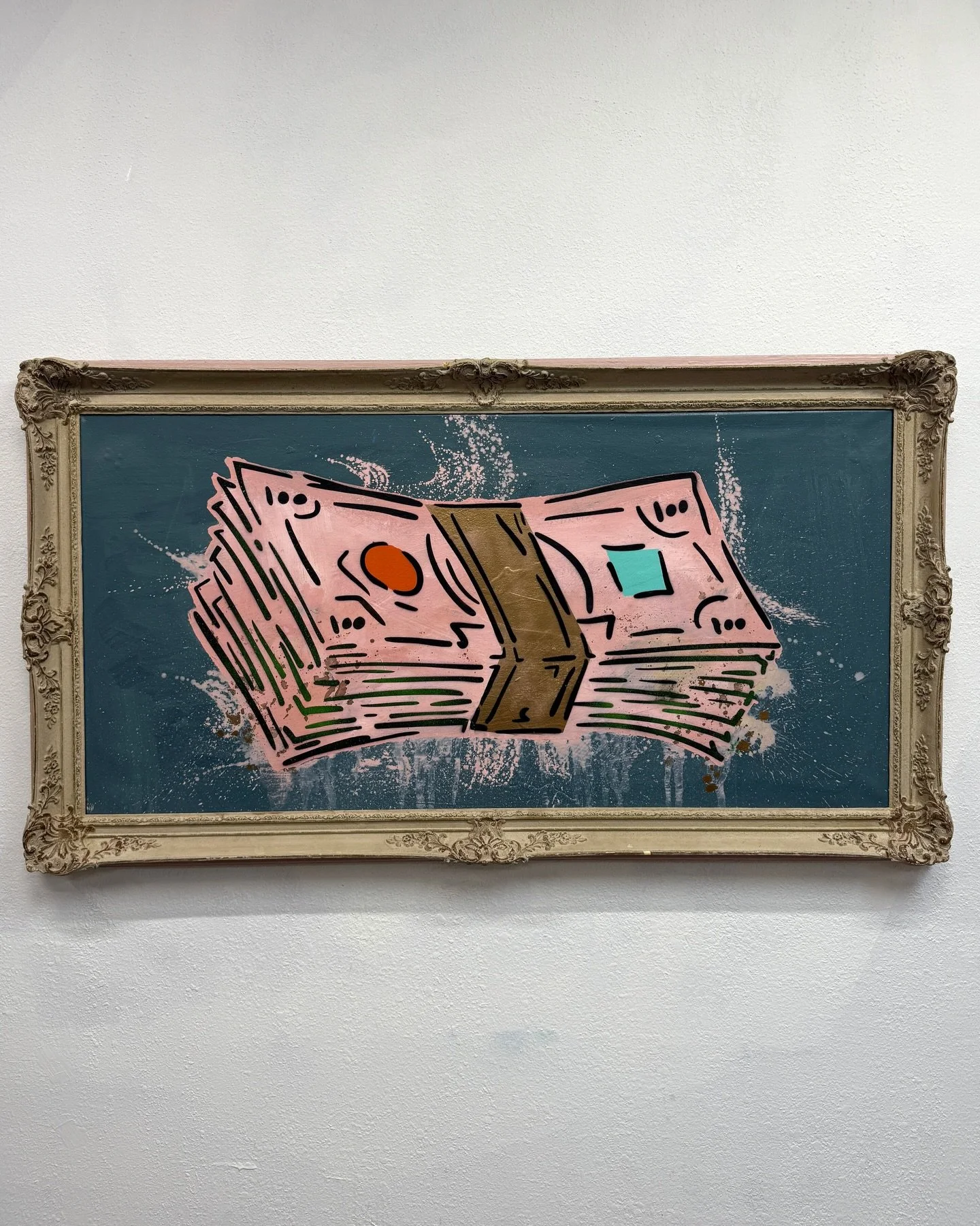 &ldquo;Pink Stack&rdquo; 

This large stack of pink cash sold at @thebricksybor during a group show last October to @duffyworsham 🤝

I kept that beautiful large vintage frame around for a quite a while waiting for the right moment. After painting ov
