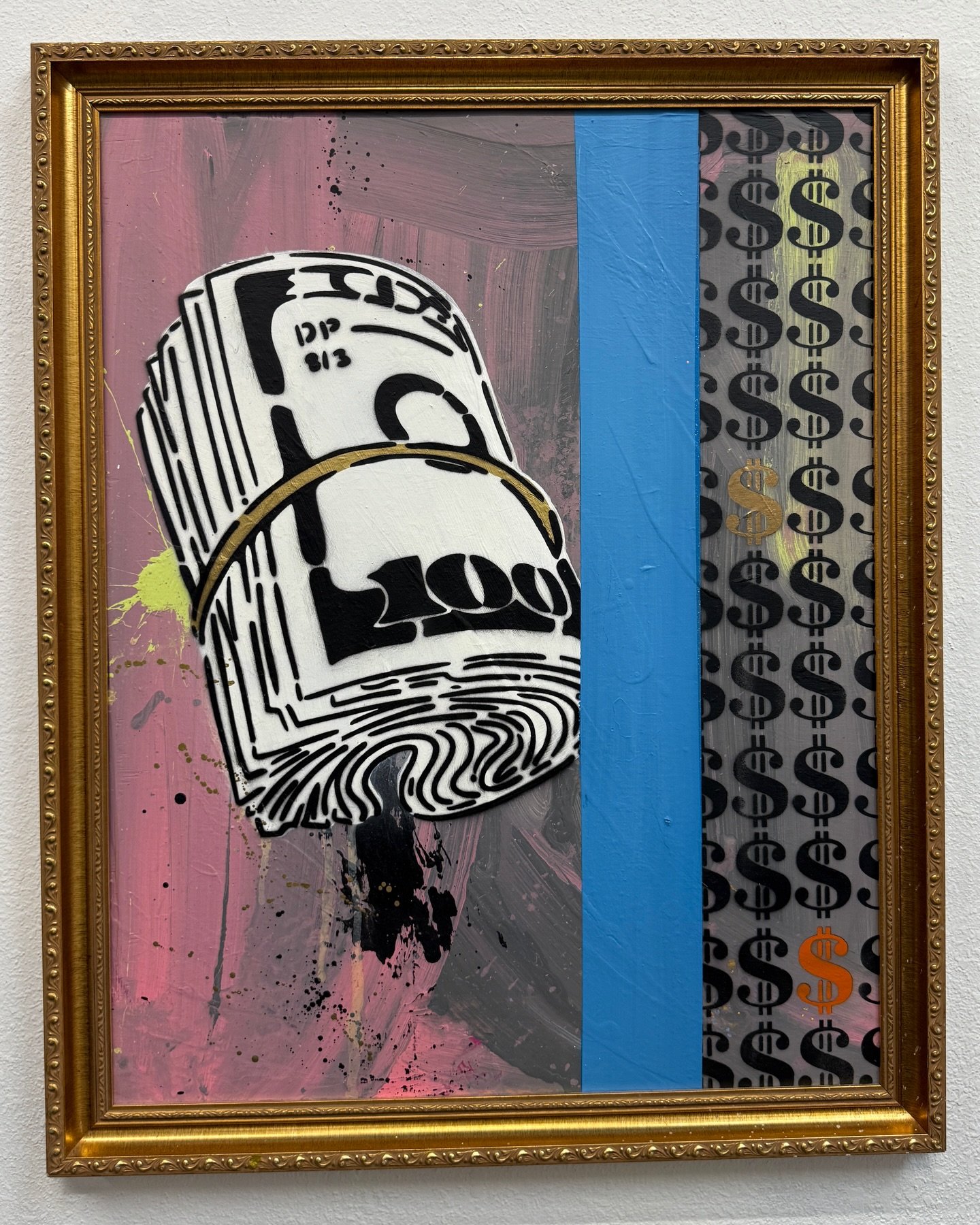 Blue Strips all framed up 💵
 This was piece that sold during my &ldquo;Cash Only&rdquo; solo art show @lara.tampa in Ybor back in August. 

Thanks again to everyone who showed up 🤝🥂

31in x 25in┃Wood Panel