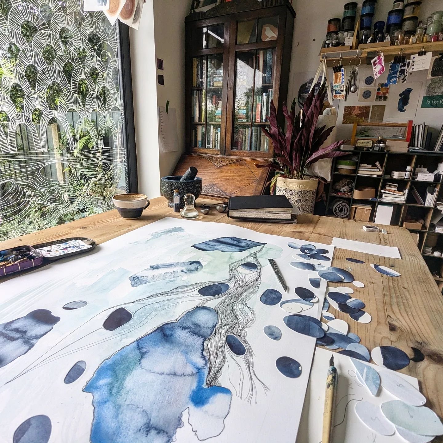 I have just finished a 12 week project on sustainability for my MA in Fine Art which brought some new ideas to my table. I've been cutting up a pile of unfinished paintings and experiments to use for collage in an attempt to reduce waste in my studio