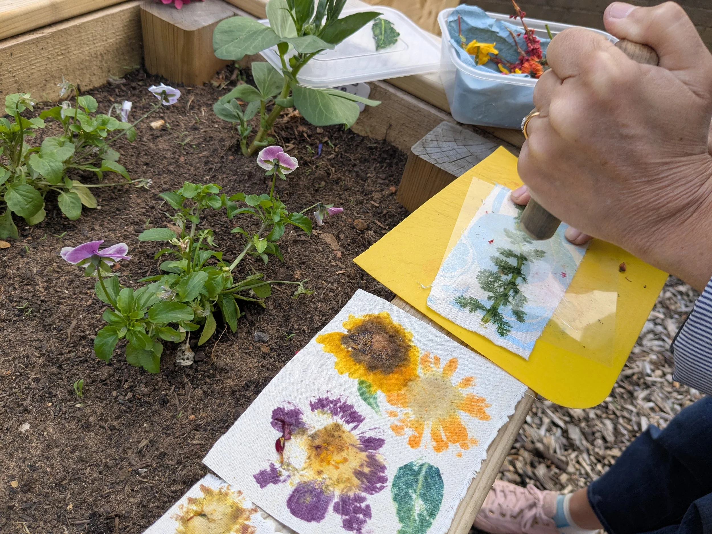 We had great fun making botanical prints, testing the colours and properties of plants