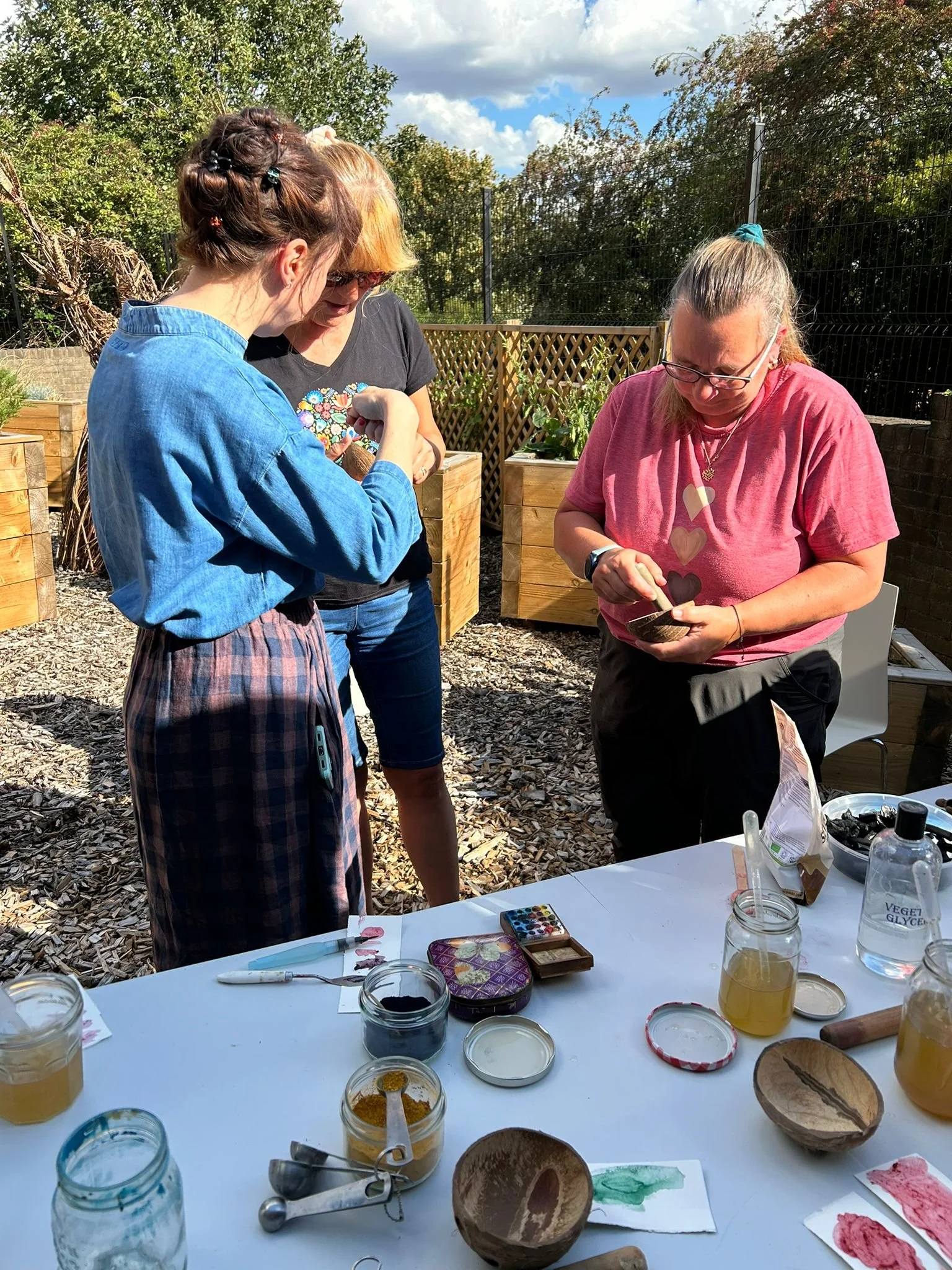 Grinding the pigments using a homemade pestle and mortar