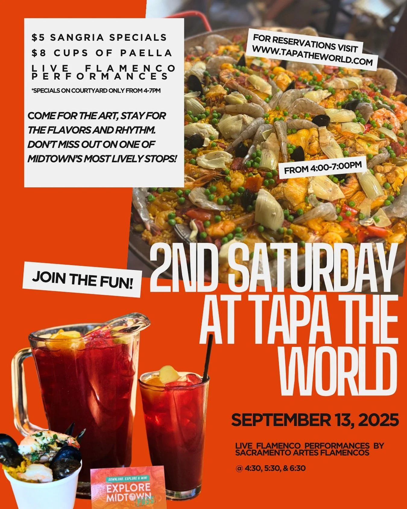 ✨ It&rsquo;s 2nd Saturday this weekend in Midtown! ✨
We&rsquo;re excited to be one of the official Midtown Association Art Walk stops 🎨💃

Join us this Saturday, September 13th from 4&ndash;7PM in our courtyard at Tapa the World for:
🥘 $8 Cups of P