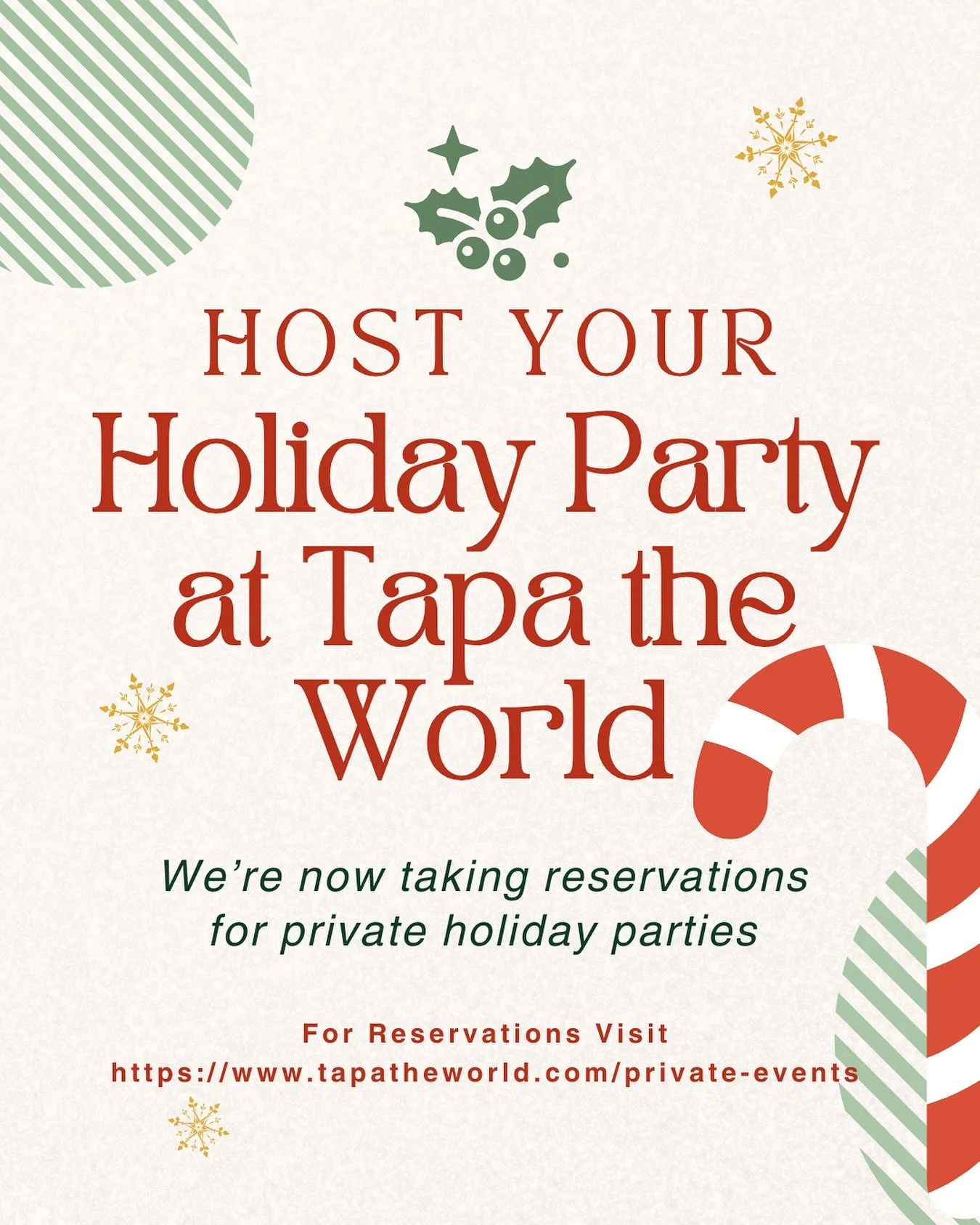✨🎄 The holidays are right around the corner and there&rsquo;s no better place to celebrate than Tapa the World! 🎉

Whether it&rsquo;s a company party, family gathering, luncheon, or friends&rsquo; night out, we&rsquo;re now accepting reservations f