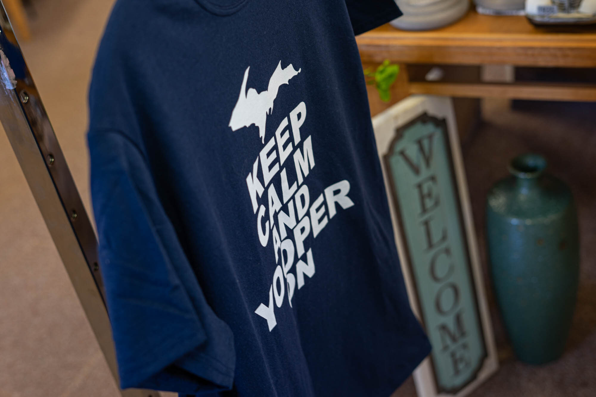 Keep Calm Yooper On Navy Tee — Treasure City Manistique