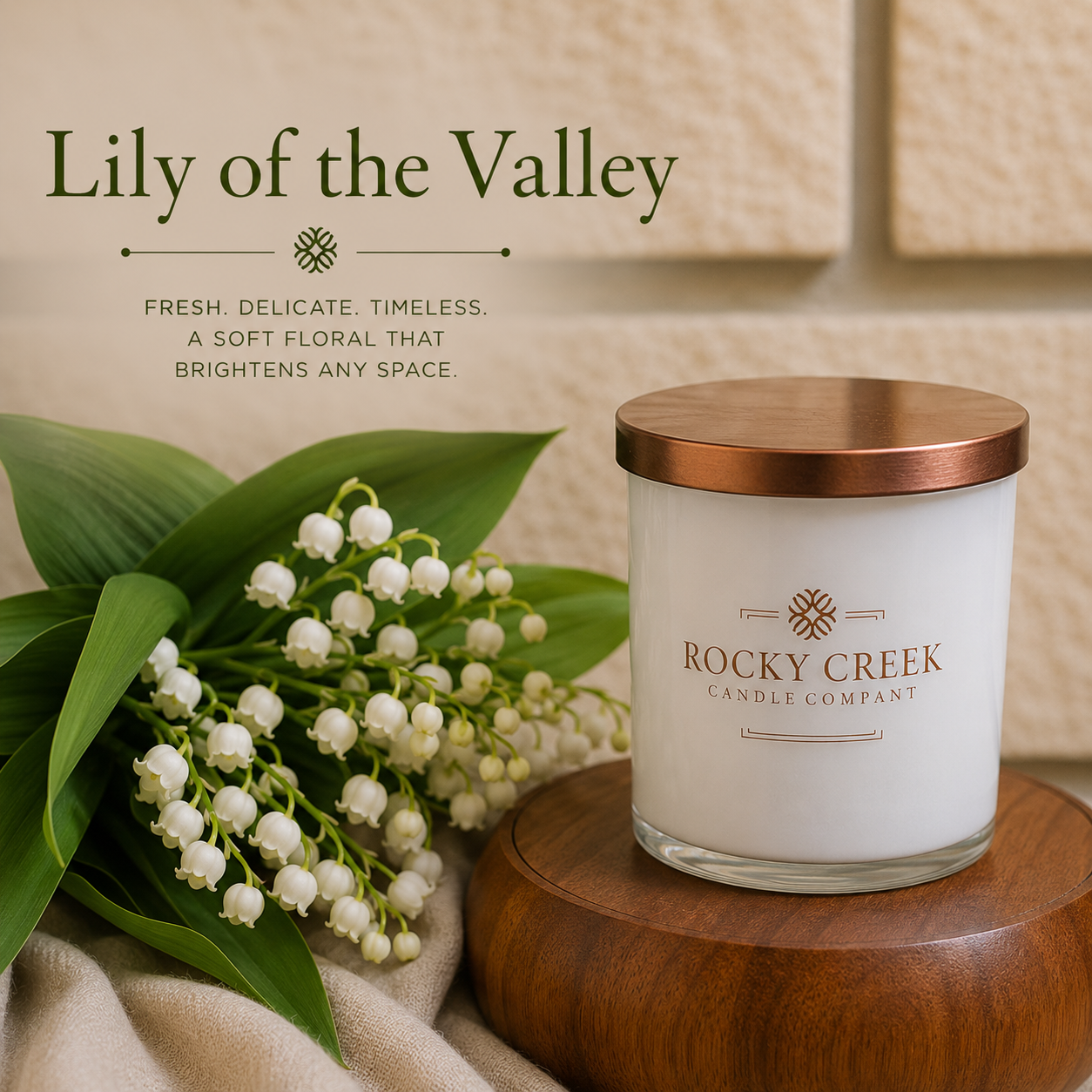 Lily of the Valley white rock glass candle