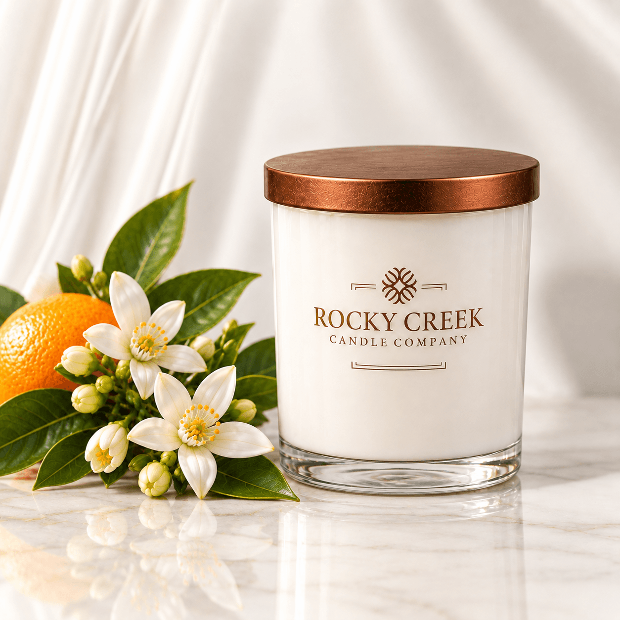 Golden Neroli Blooms Scented White rock glass tumbler candle