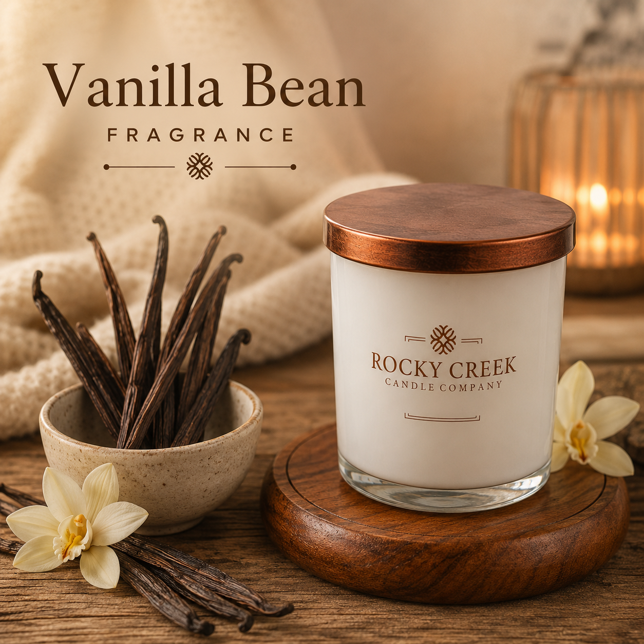 Vanilla Bean Scented white rock glass tumbler.