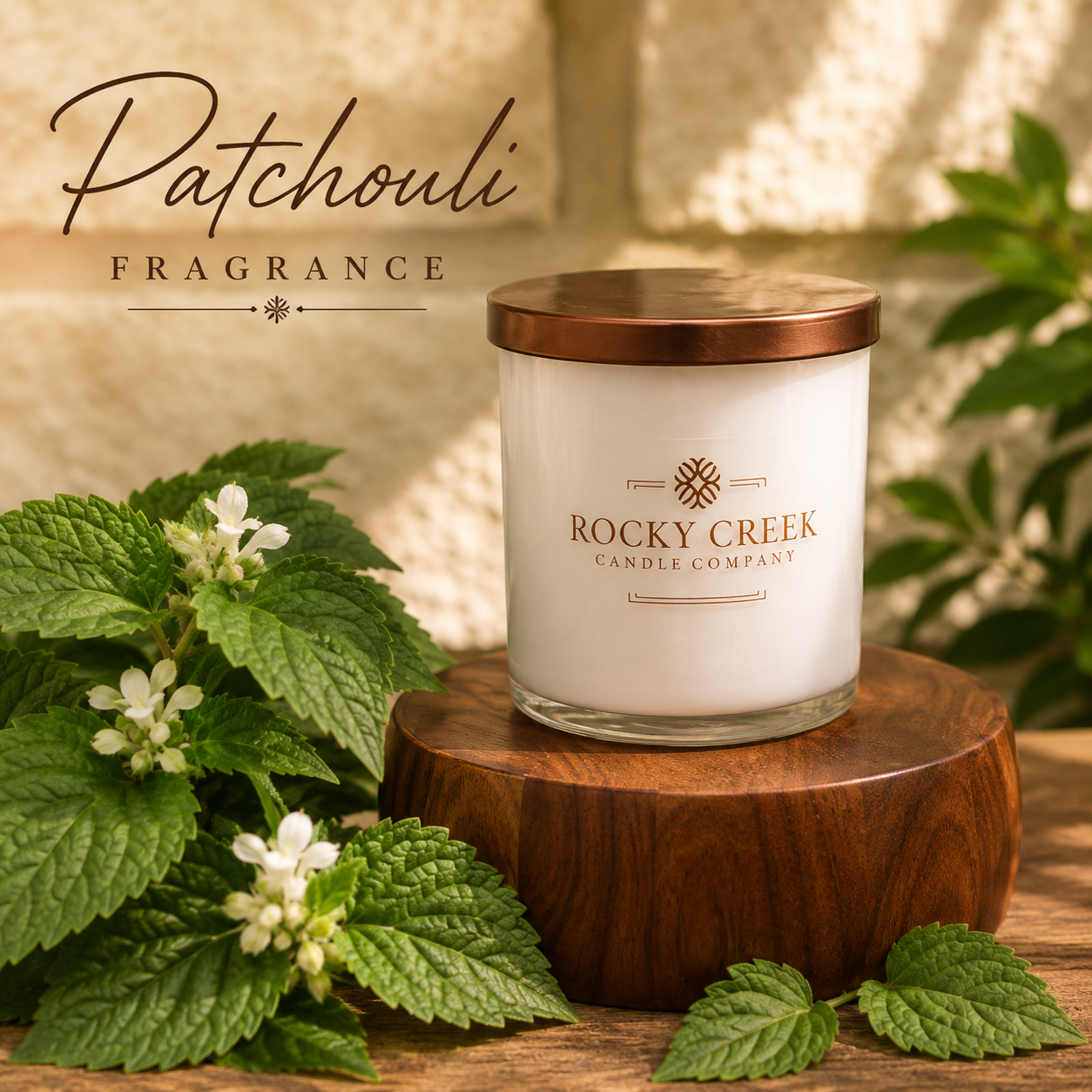 Patchouli white glass candle