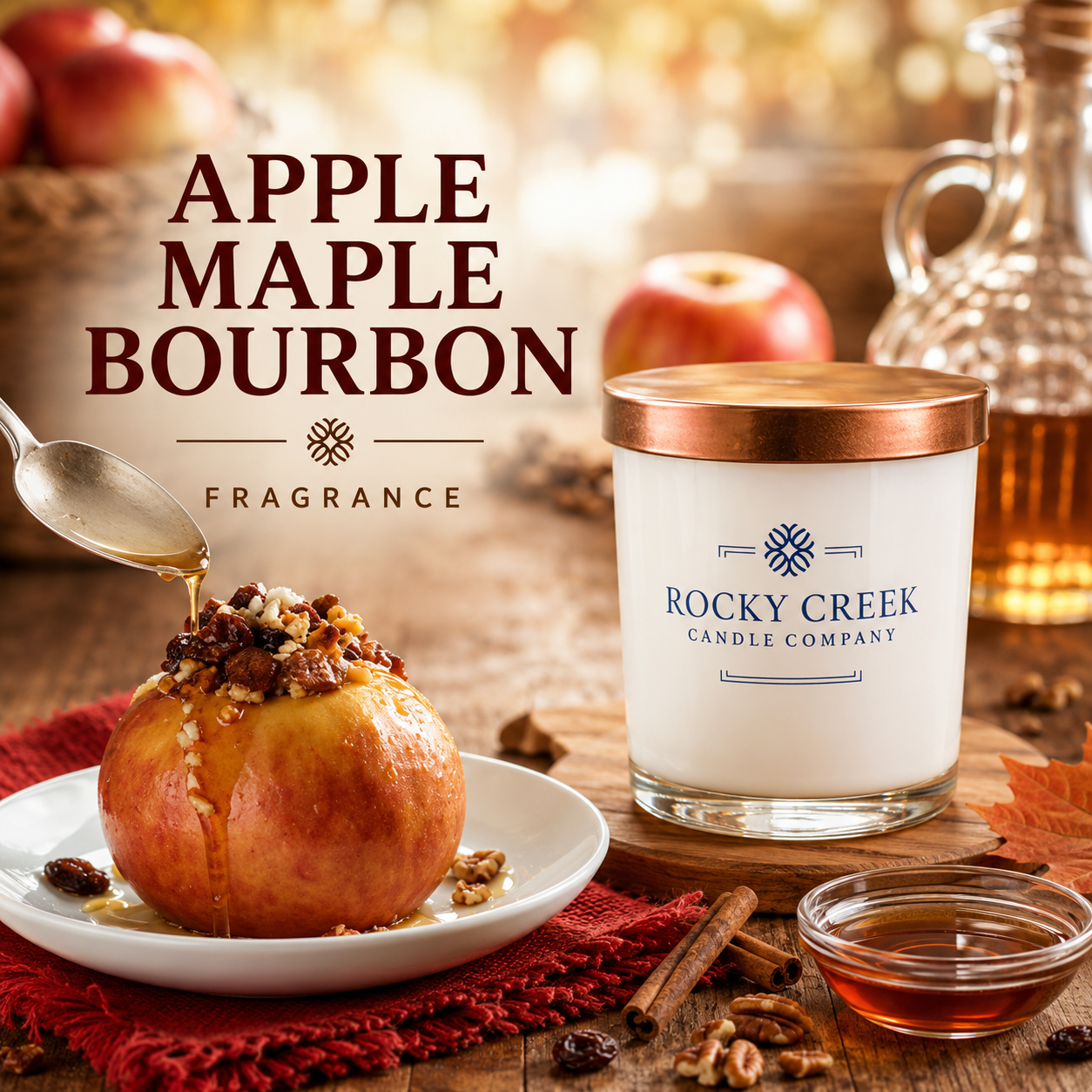 Apple Maple Bourbon Scented Candle in White Rock Glass Tumbler
